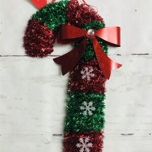 Candy Cane Christmas Tinsel Hanging Wall Door Wreath Decor Green Red